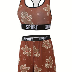 Xmas Cartoon Figure Tank Top & Snowflake Print Underwear Set