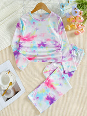 Kid's 2pcs Ribbed Pajamas Tie Dye Loungewear Set