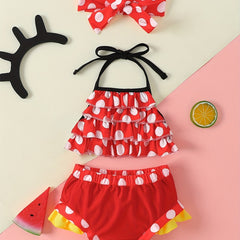 Baby Girls Polka Dot Halter Top & Shorts Swimsuit Headwear Set