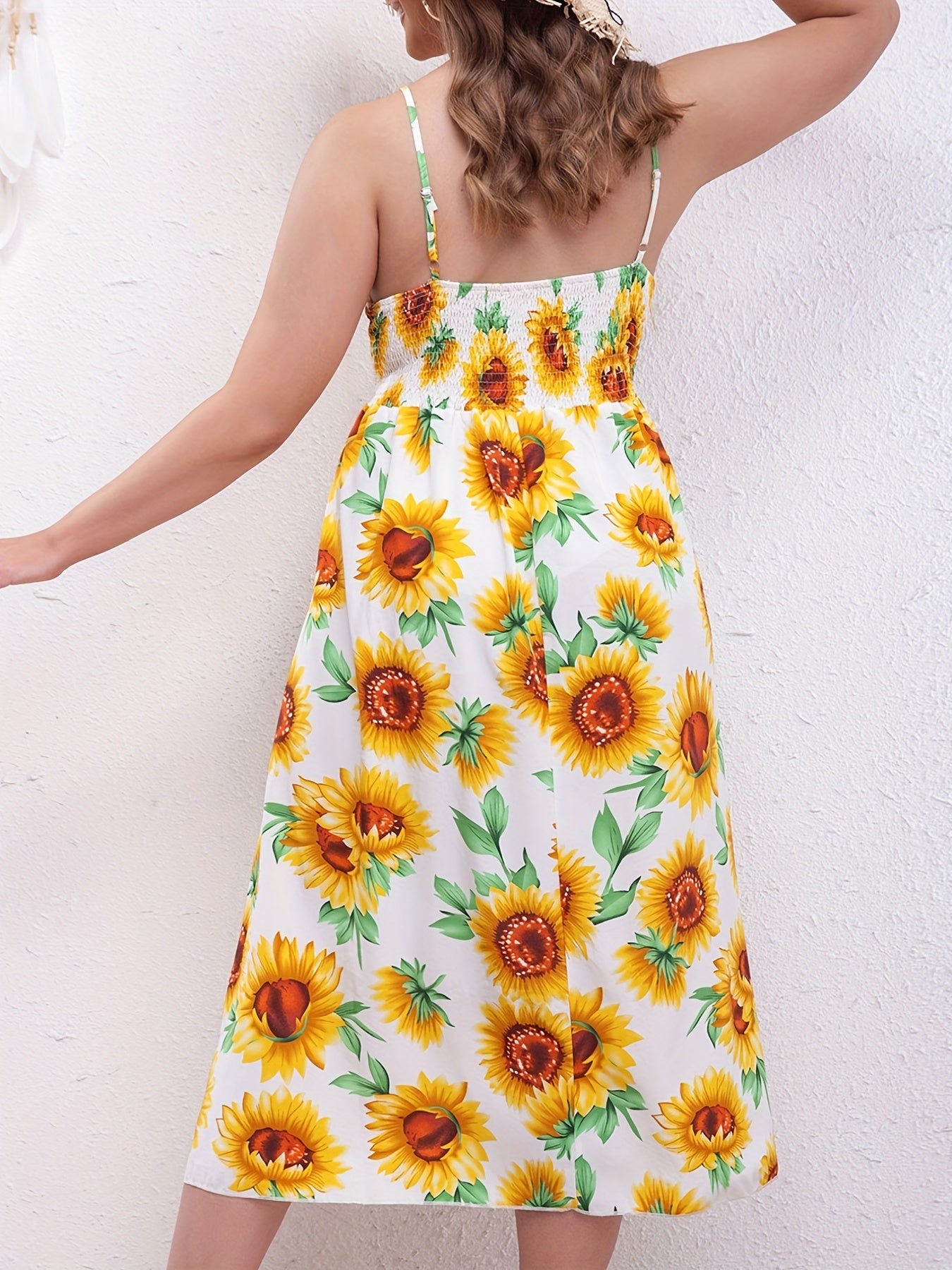 Sunflower Print V Neck Cami Dress
