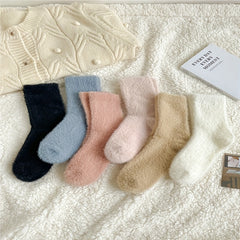6 Pairs Cozy Fuzzy Warm Women's Socks Solid Soft Stockings Hosiery