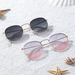 2 Pairs Round Metal Frame Sunglasses Gradient Lens Casual Style Glasses