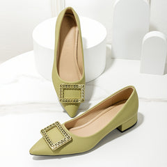 Women's Buckle Decor Slip-On Point Toe Block Heel Shoes