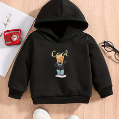 Bear Print Baby Boys Hooded Sweatshirt for Spring Fall