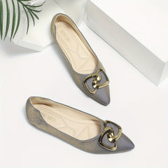 Buckle Decor Pointed Toe Slip On Work Flats