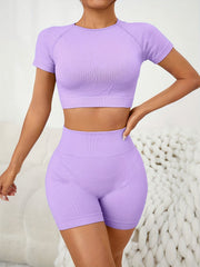 2pcs Yoga Set Crop Top & Running Shorts Women's Activewear