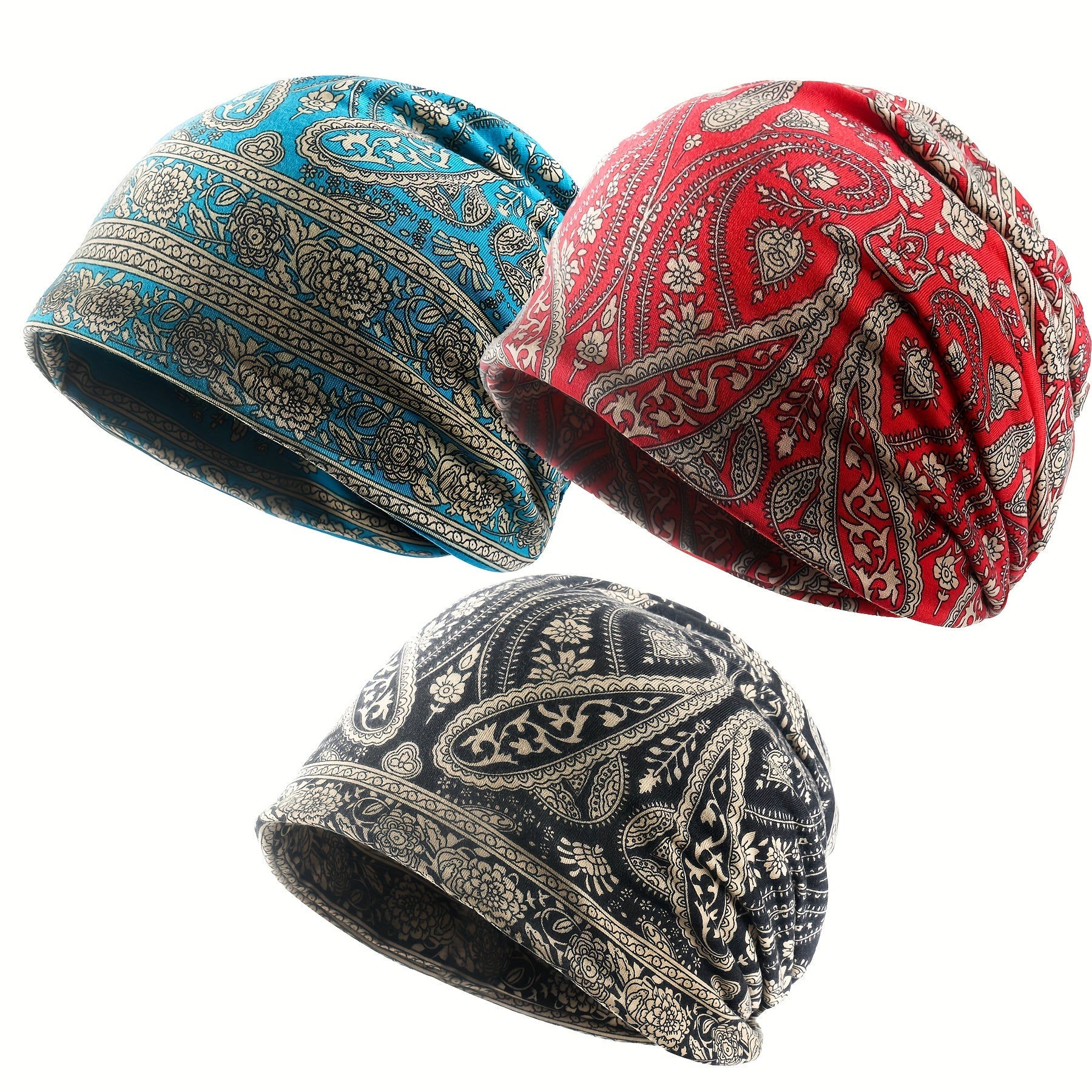 Boho Paisley Print Slouchy Beanie Hats Lightweight Chemo Cap