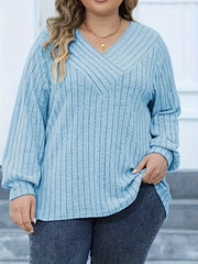 Casual Sweater Women's V Neck Knit Long Sleeve Jumper