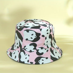 Reversible Panda Print Bucket Hat Cartoon Sunscreen Basin Hat