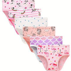 6pcs Girls Triangle Panties Cartoon Print Cotton Underwear Kids Clothes
