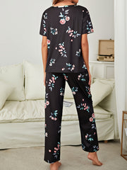 Floral Print Pajamas Set Short Sleeve Top & Lounge Pants