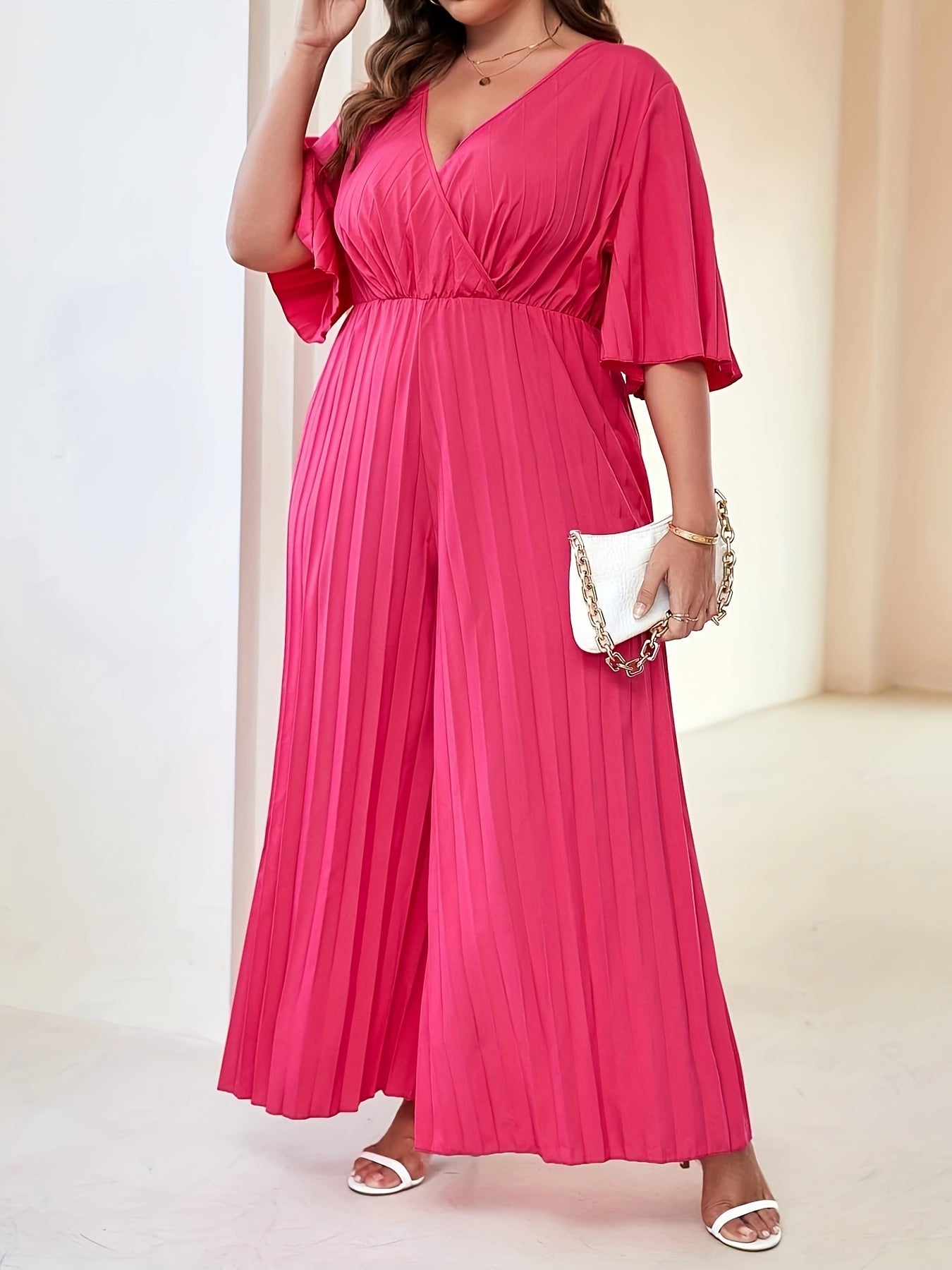 Casual Jumpsuit Women's Solid Half Sleeve Wide Leg