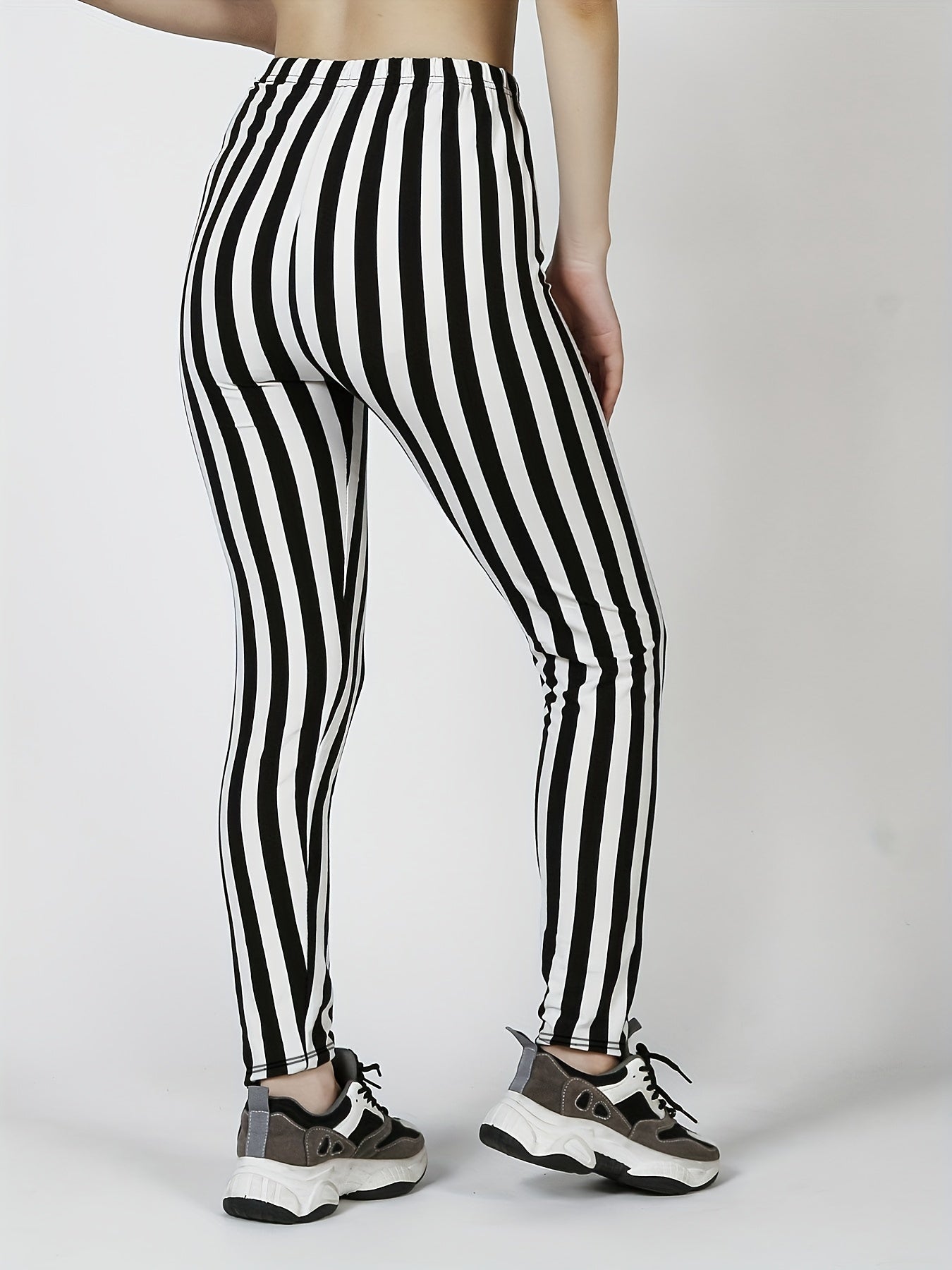 Striped Print Skinny Leggings Casual Stretchy Leggings