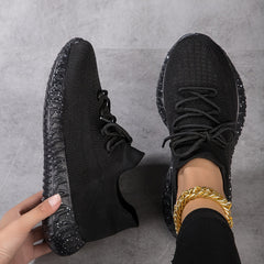 Mesh Breathable Running Shoes Elastic Lace Up Outdoor Sneakers