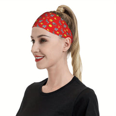 Horse Headband Non Slip Red & Grey Equestrian Pattern Running Horses Breathable