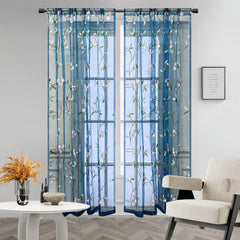 Floral Embroidered Sheer Curtain Rod Pocket Rustic Voile Sheer Window Tulle