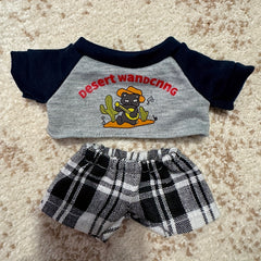 Desert Wandering Outfit for Plush Doll - Gray Shirt, Plaid Pants, Sneakers