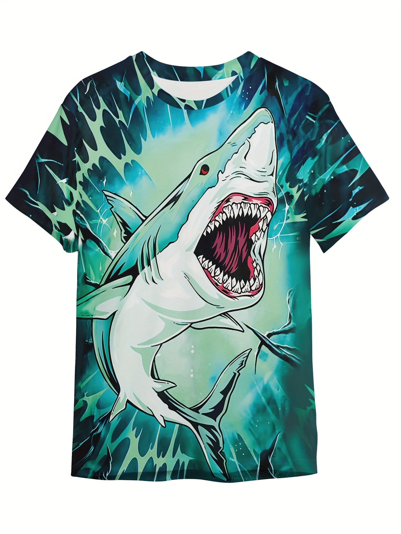 Kids Shark Print Short Sleeve T shirt - Boys Girls Summer Tees