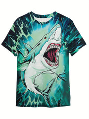 Kids Shark Print Short Sleeve T shirt - Boys Girls Summer Tees