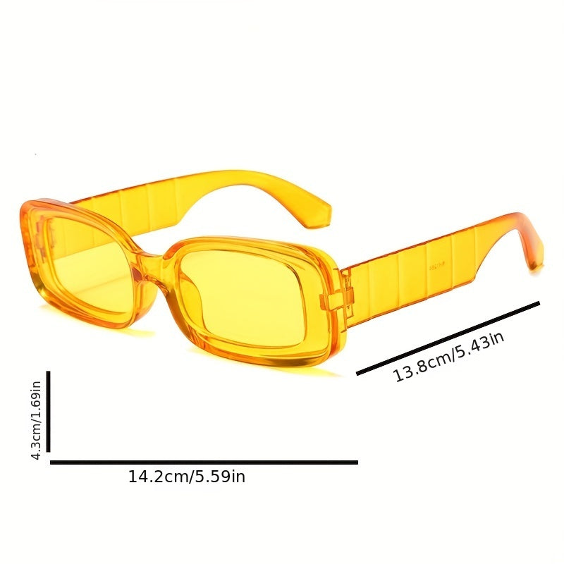 Rectangle Frame Sunglasses Wrap Around Wide Temple Eyewear UV400