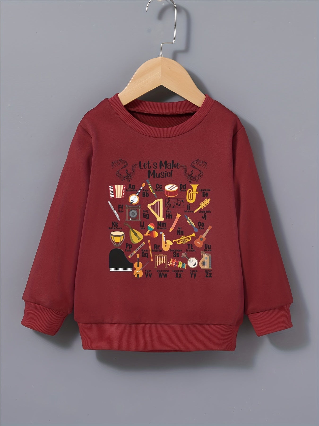 Boys Musical Instrument and Letter Print Sweatshirt