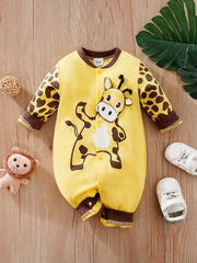 Yellow Cow Graphic Newborn Romper Long Sleeve Baby Bodysuit