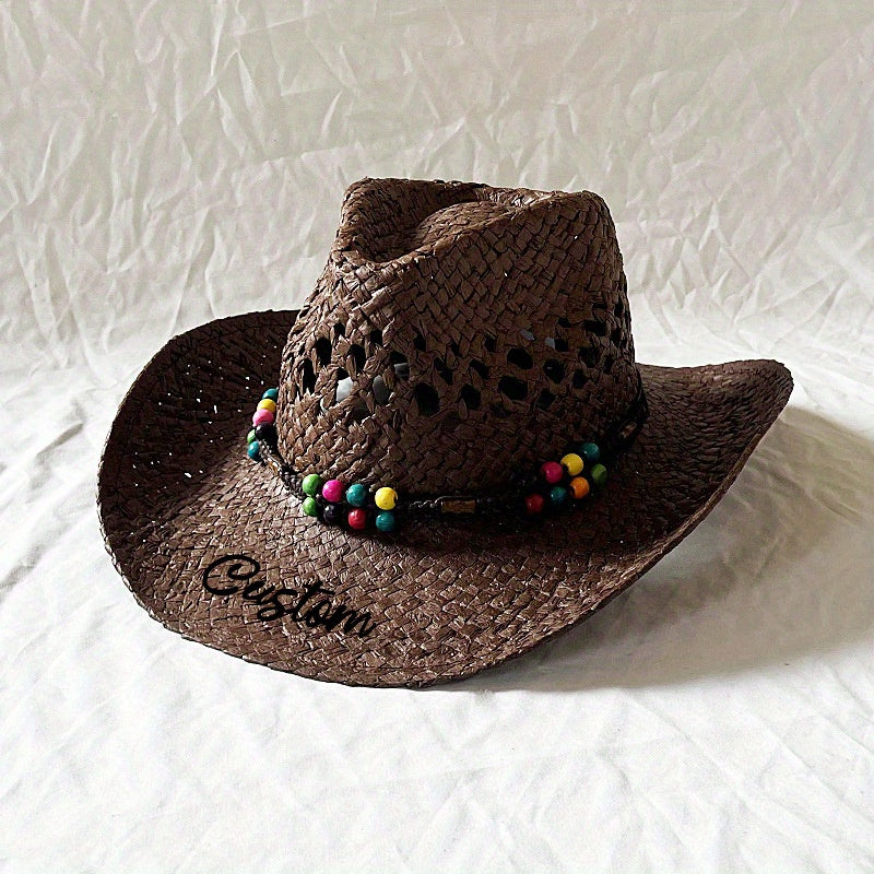 Ethnic Colored Wooden Bead Straw Cowboy Hat