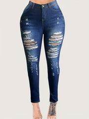 Distressed Skinny Leg Jeans Women's Denim Pants