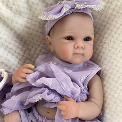Open Eyes Bettie Full Body Vinyl Girl Doll with Painted Hair in Purple Dress