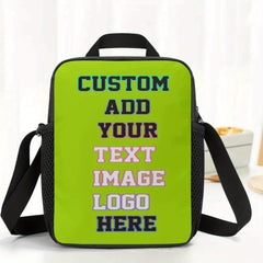 Personalized Neon Green Lunch Bag with Photo & Text Insulated Cooler Tote