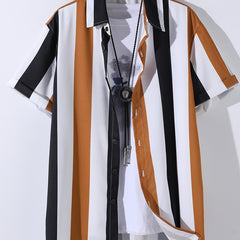 Men's Striped Colorblock Short Sleeve Shirt