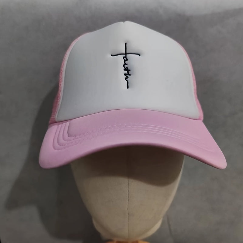 Cross Embroidered Mesh Baseball Cap for Men Women