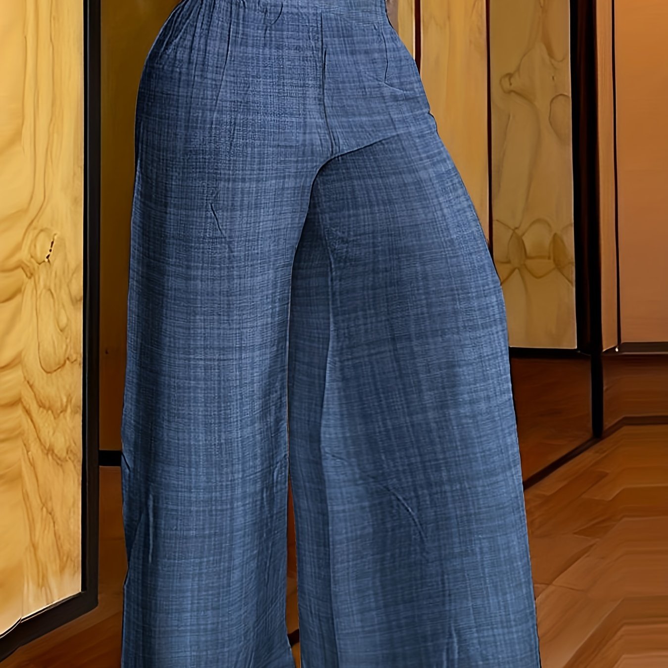 Solid Palazzo Pants Wide Leg Elastic Waist Women's Clothing
