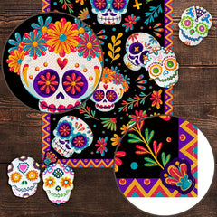 Mexican Style Skull Linen Table Runner Halloween Decor
