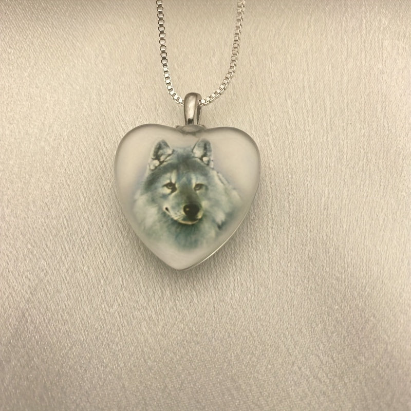 Heart Shaped Wolf Pendant Necklace for Girls