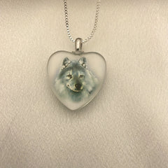 Heart Shaped Wolf Pendant Necklace for Girls