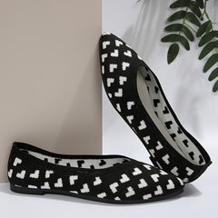 Women's Heart Pattern Flats Pointed Toe Knitted Slip On Shoes
