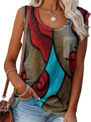 Colorful Sleeveless Tank Top Crew Neck Casual Top for Spring & Summer