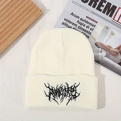 Men's Gothic Scar Embroidery Knitted Beanie Street Ski Cap