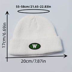 Embroidery Beanie Solid Knit Hat Unisex Windproof Warm Skull Cap