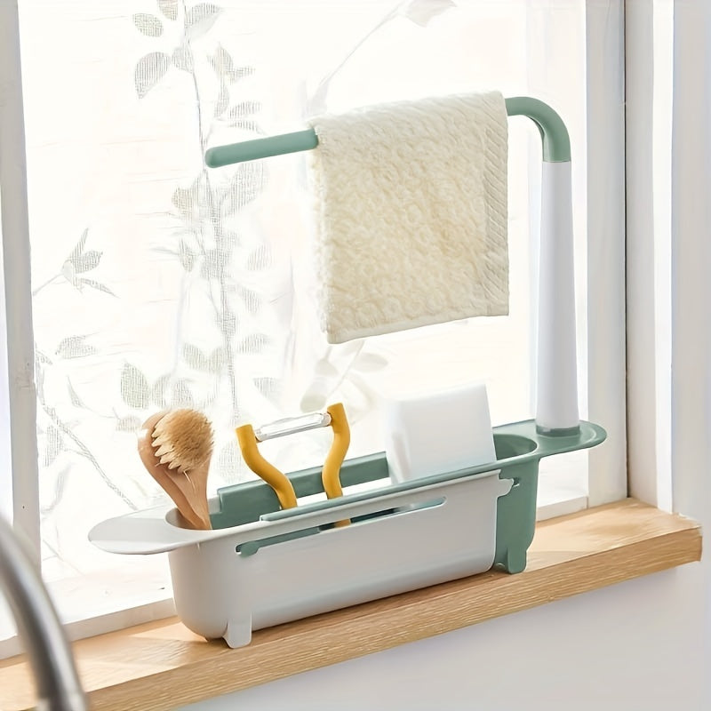Telescopic Sink Storage Rack Adjustable Sponge Holder 2 in 1 Organizer