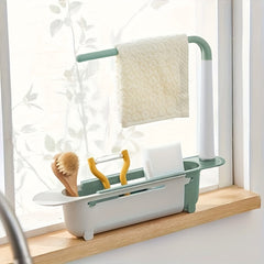 Telescopic Sink Storage Rack Adjustable Sponge Holder 2 in 1 Organizer