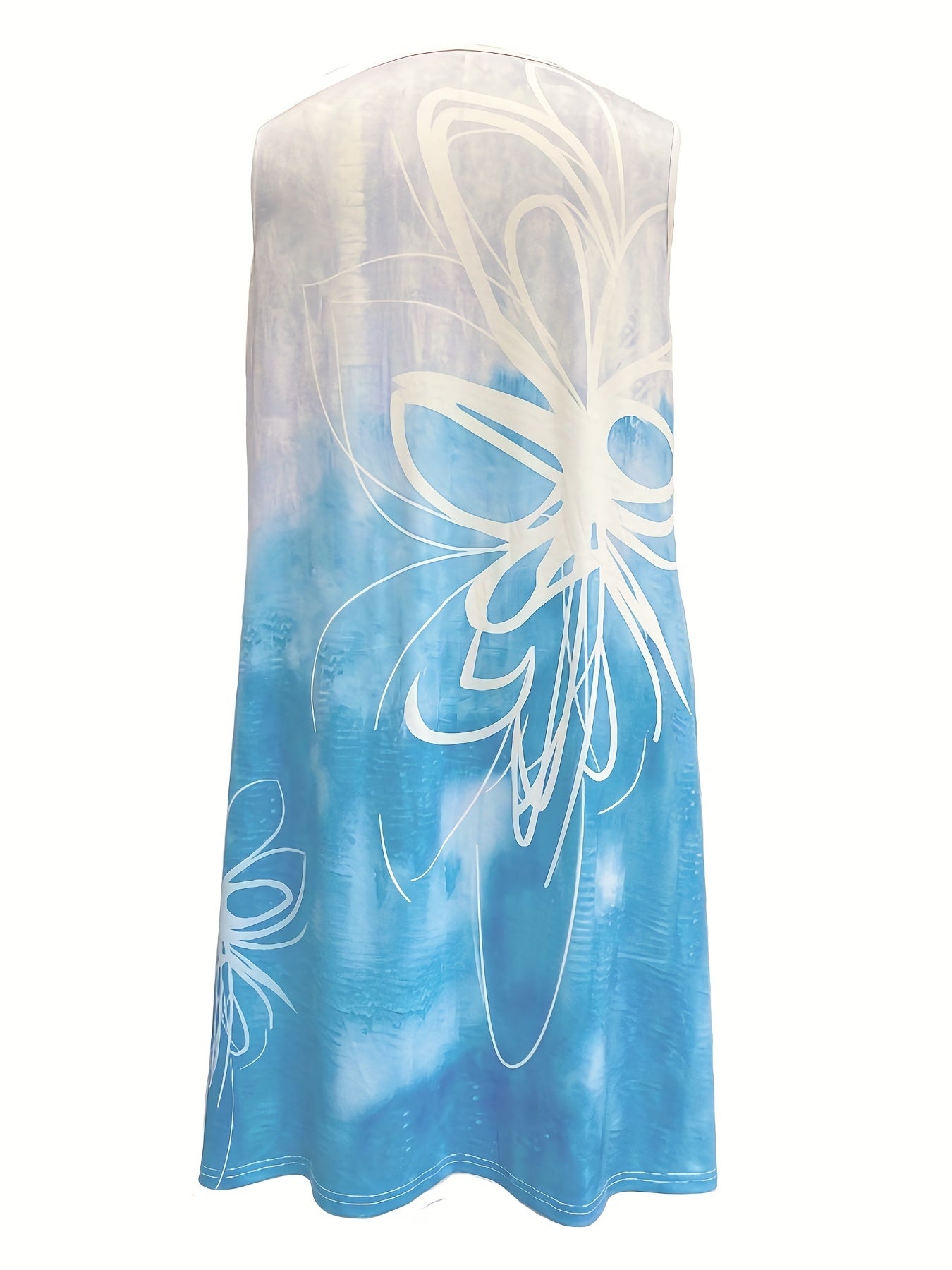 Floral & Ombre Print Tank Dress V Neck Stretch Knee Length