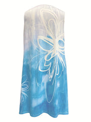 Floral & Ombre Print Tank Dress V Neck Stretch Knee Length