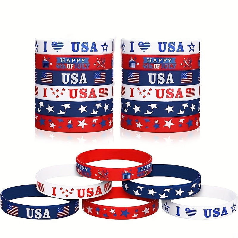 2Pcs Independence Flag Silicone Wristbands Elastic Bands