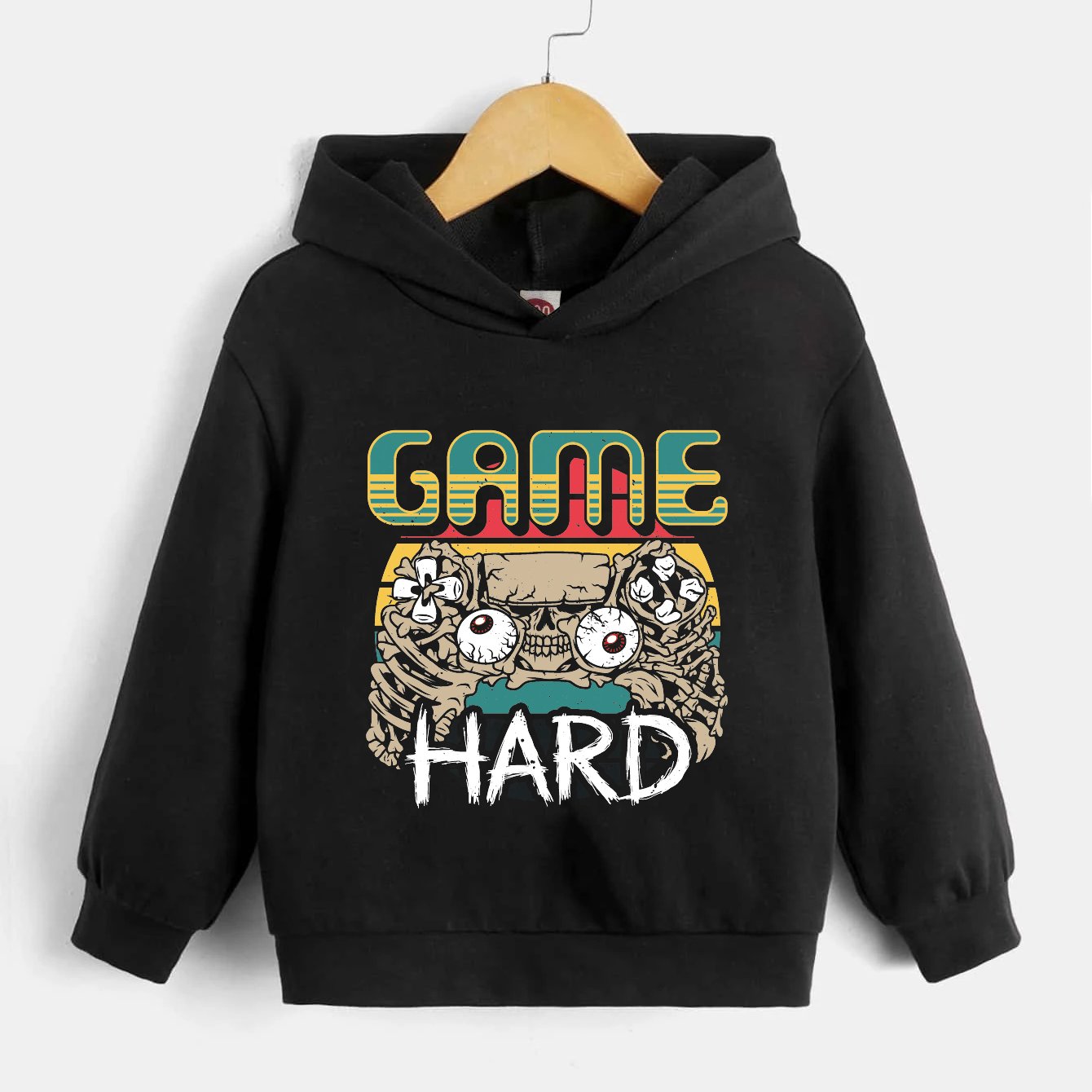 Scary Skeleton Gamepad Print Boys Hoodie