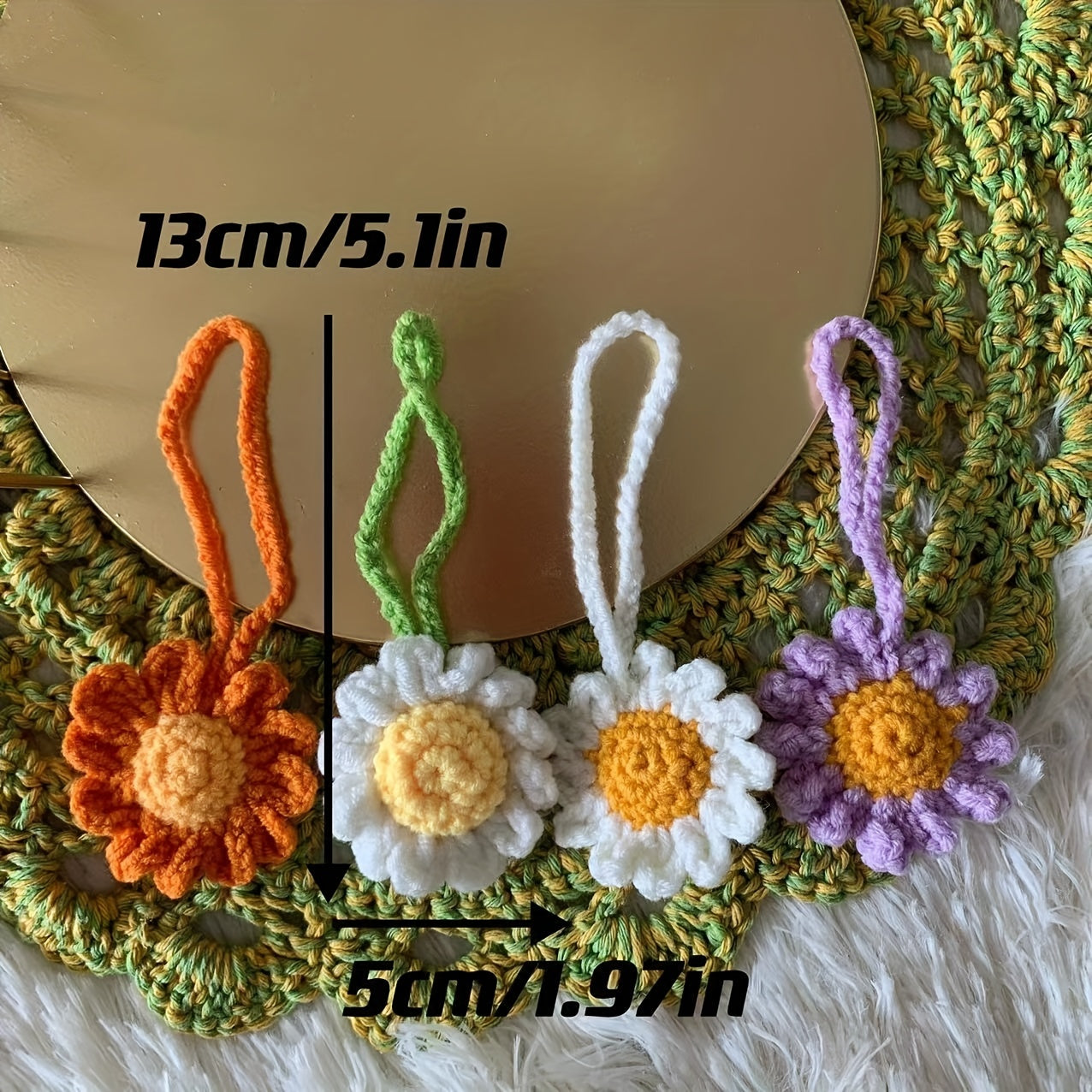 Flower Knit Keychain Crochet Bag Key Chain Keyring Charm