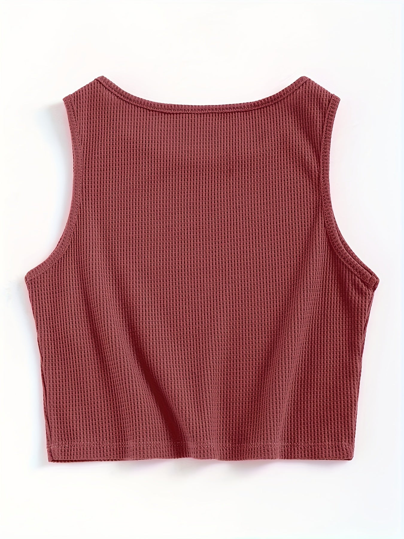 Waffle Solid Tank Top Sleeveless Crew Neck Casual & Comfy Women's Lingerie