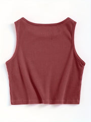 Waffle Solid Tank Top Sleeveless Crew Neck Casual & Comfy Women's Lingerie