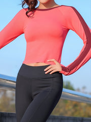 Quick Drying Cropped Top Long Sleeve Crew Neck Shirt